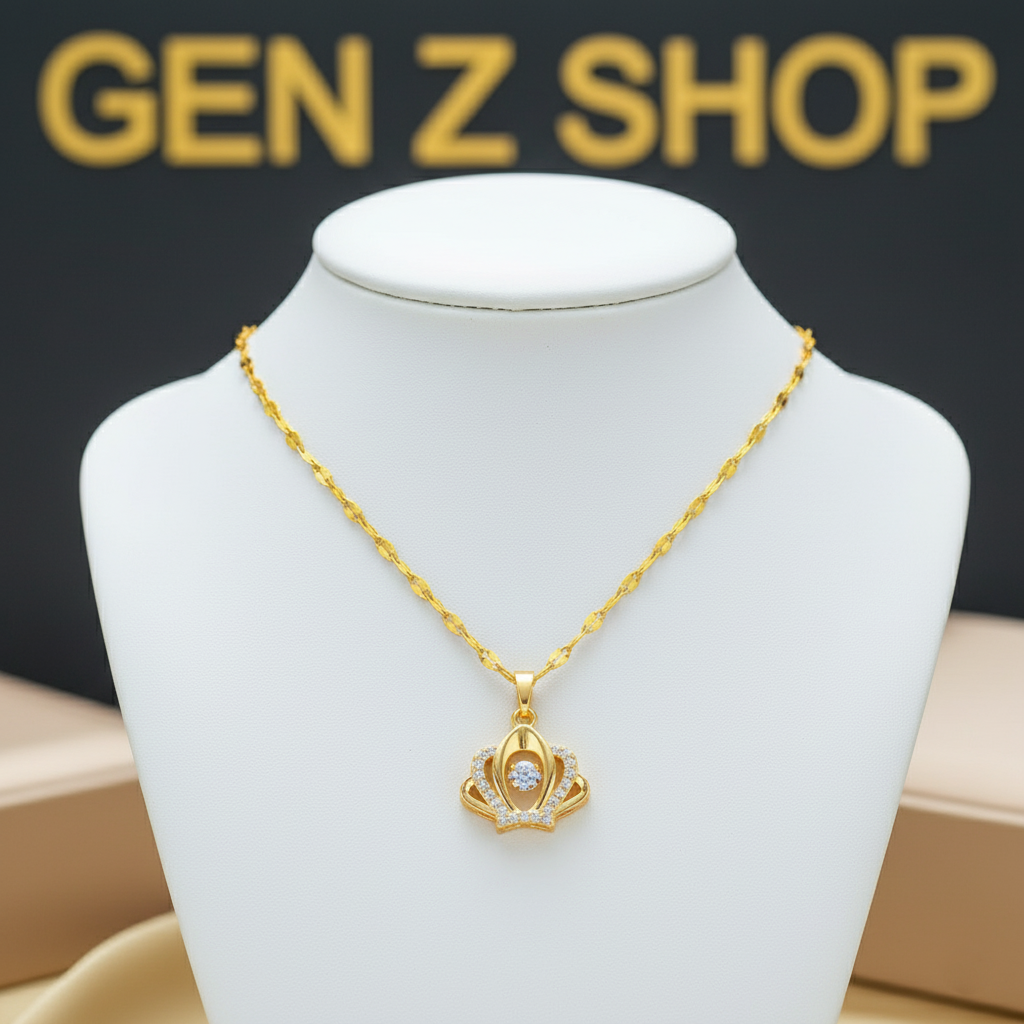 Crown Gold-Plated with American Diamonds Stylish Necklace
