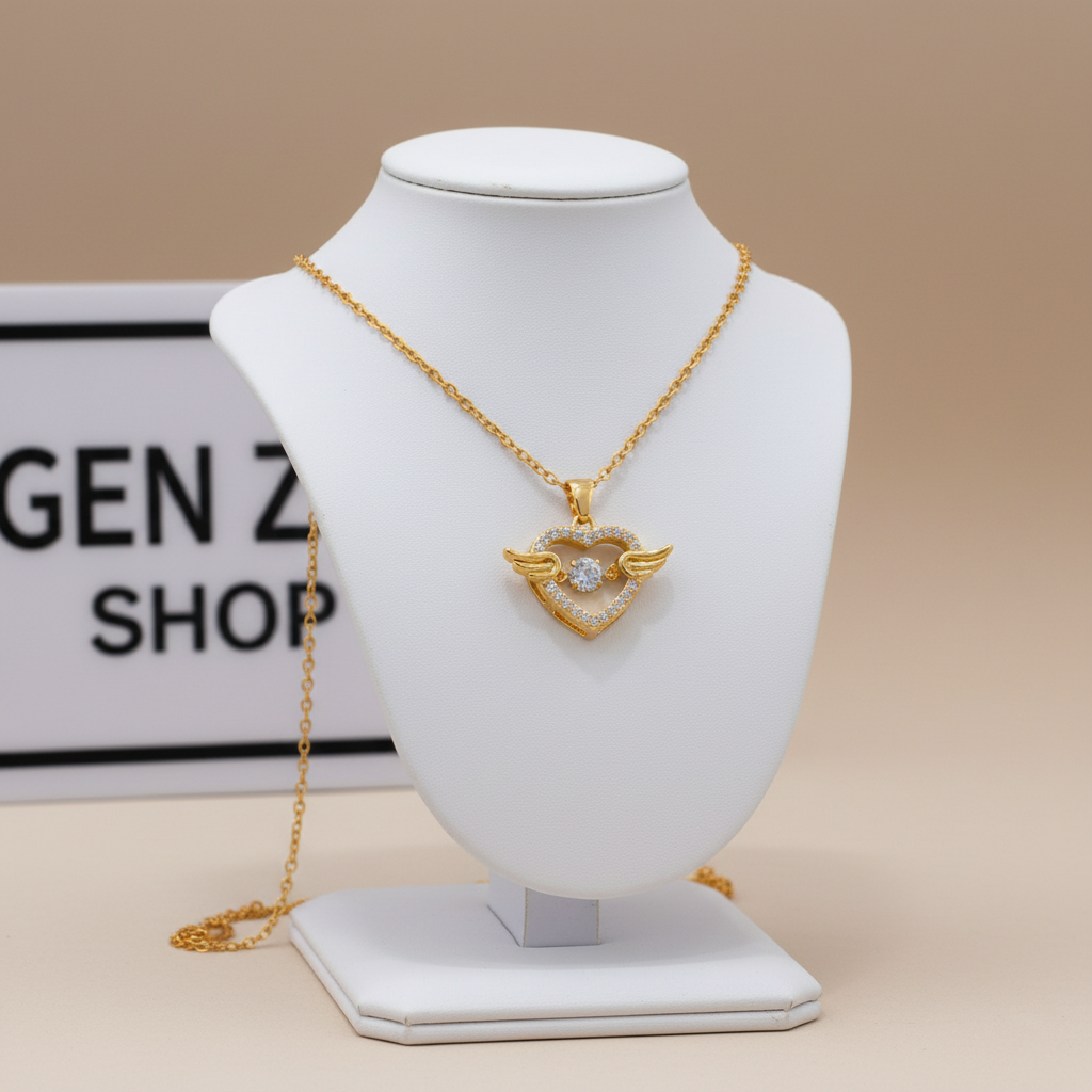 Love Wings Gold-Plated with American Diamonds Stylish Necklace