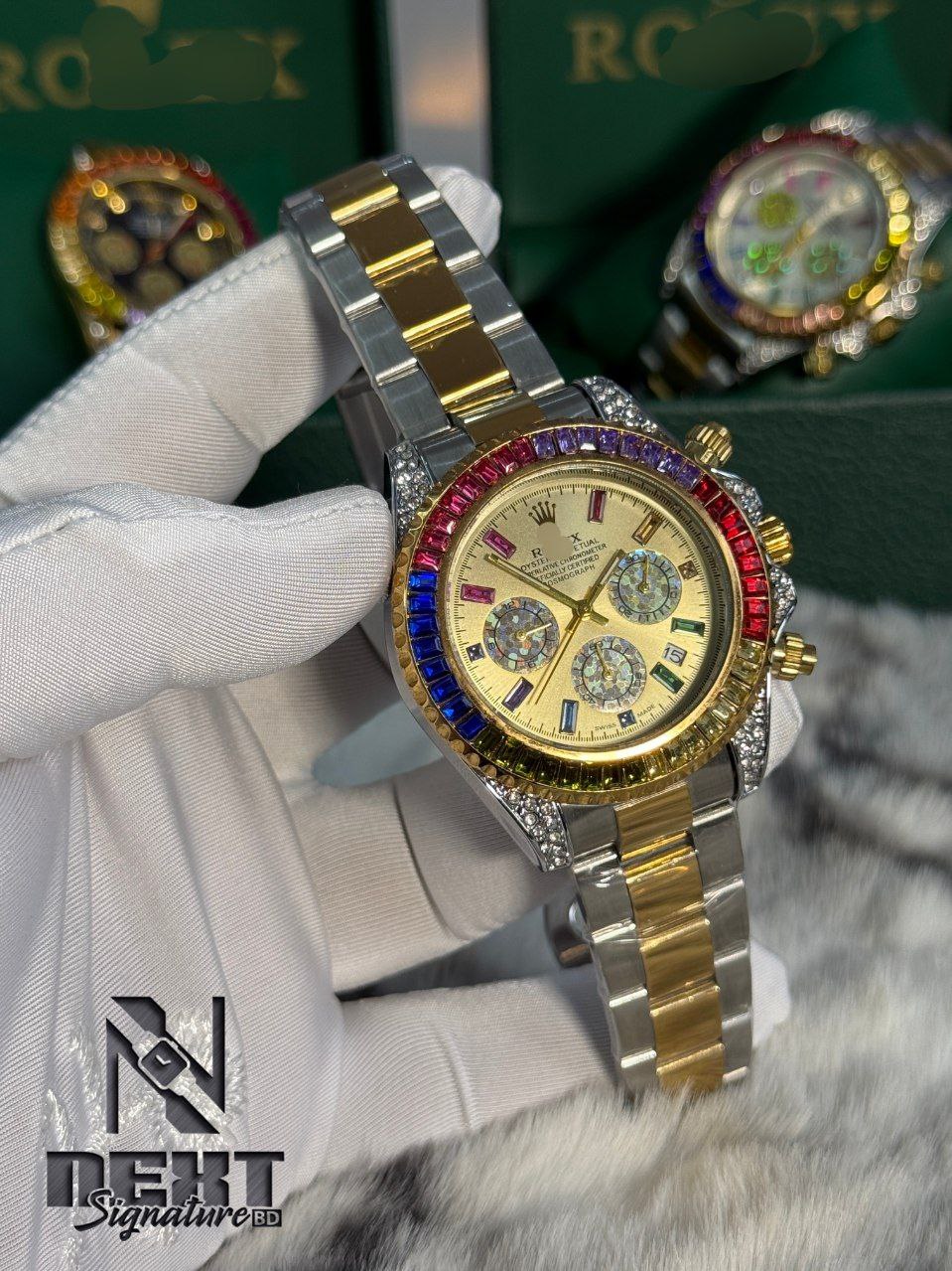 Rolex Cosmograph Daytona Rainbow  Diamond Bezel Golden Dial High Quality AAA grade Watch
