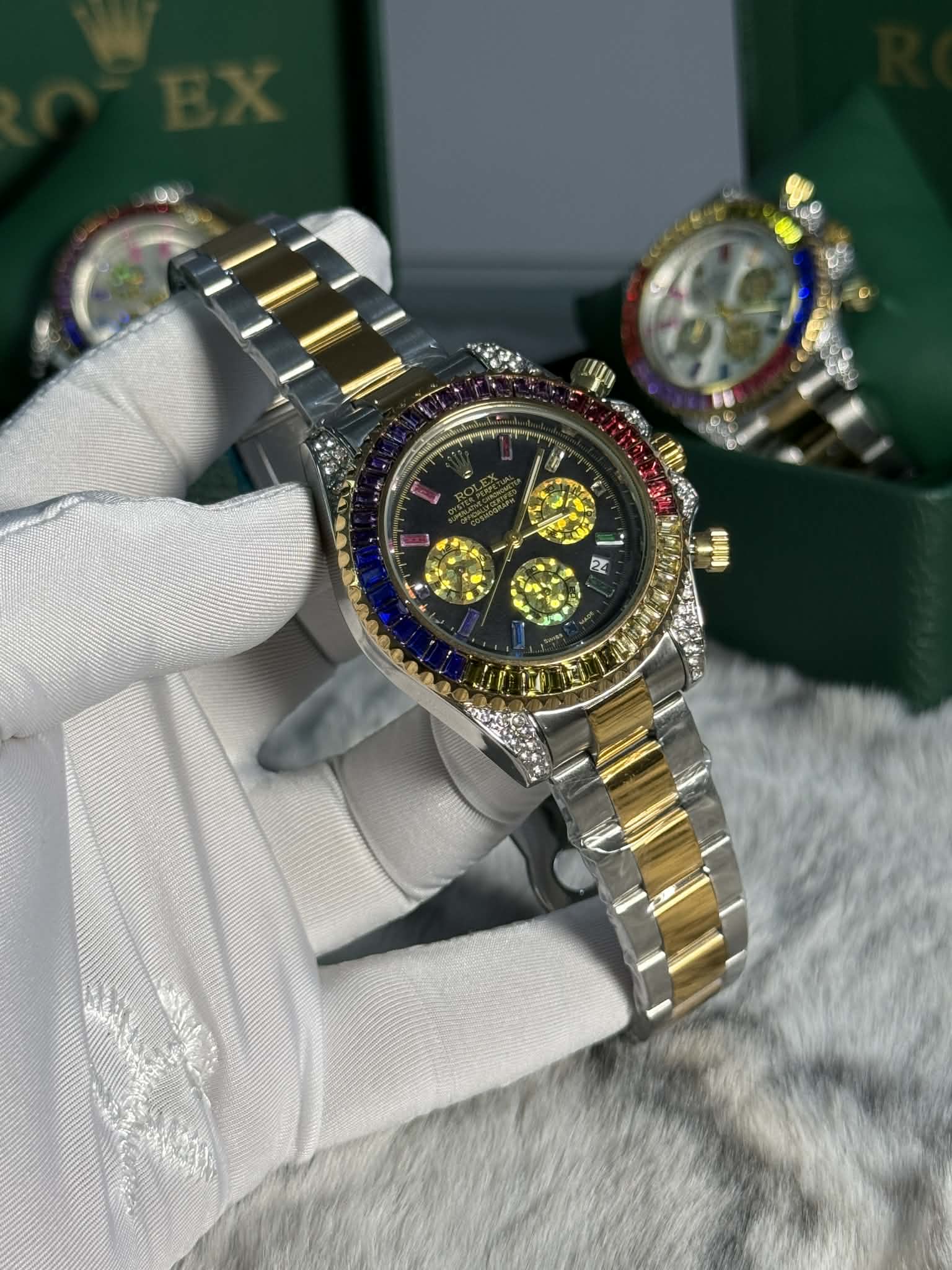 Rolex Cosmograph Daytona Rainbow  Diamond Bezel Black Dial High Quality AAA grade Watch