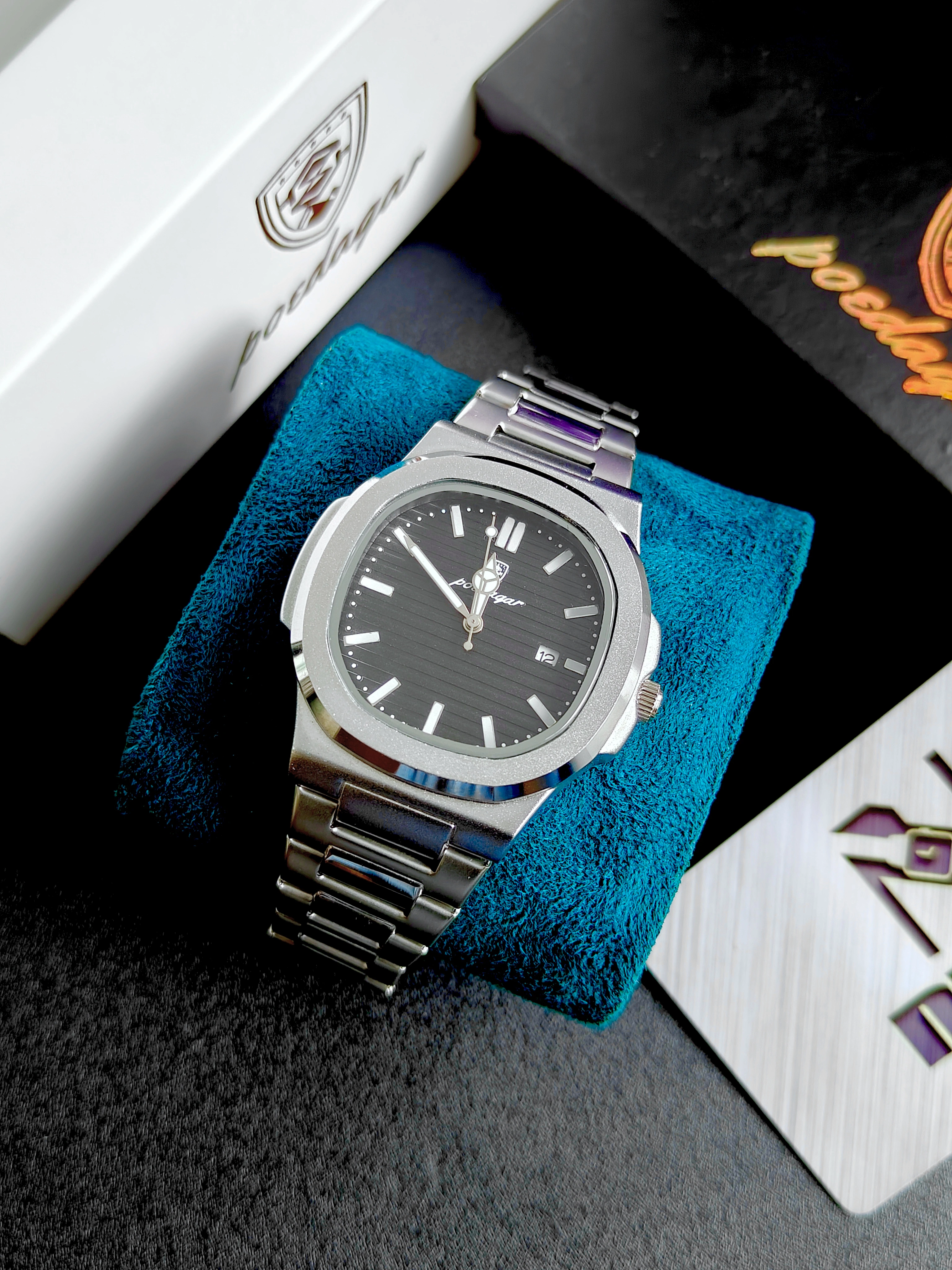 POEDAGAR,, 613 Luxury Watch Business Male Clock Luminous Date Stainless Steel Square Quartz Men Watch